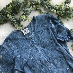 VINTAGE washed blue boho top